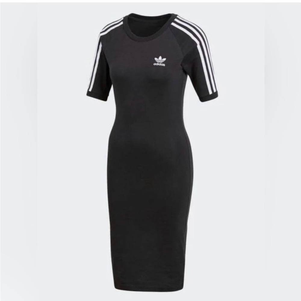 Adidas Black and White Striped Midi Dress